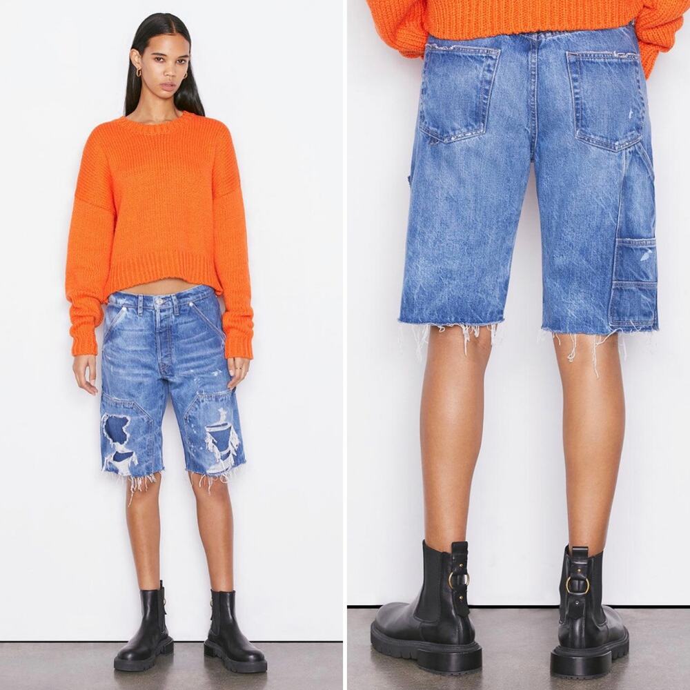 Frame Le Slouch Bermuda Button Fly Utility Jeans Shorts In Waterfall Size 27